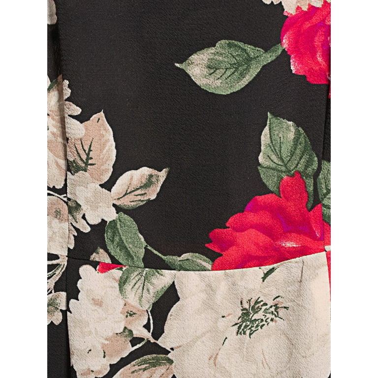 Monteau Women s Juniors Long Sleeve Black Floral Dress Walmart