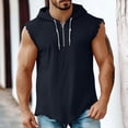 thumbnail image 2 of Men's Linen Sleeveless Hoodie Quarter Zip Pullover Solid Color Cotton Linen Blend Breathable Lightweight Casual Sports Gym Workout Beach Vacation Streetwear | Zenithor,Navy M, 2 of 8
