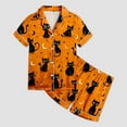 thumbnail image 5 of Caqnni Halloween Pjs Girls Satin Pajamas Set Pumpkin Print Short Sleeve Button-Down Shirt and Shorts 2 Piece Sleepwear Girls Halloween Pajamas Shorts Sets (12-13 Years,Orange), 5 of 5