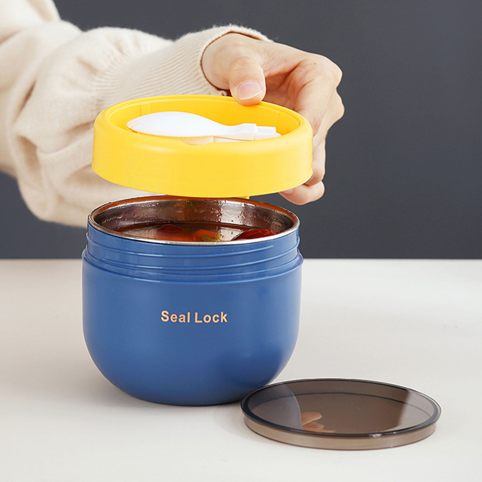 Hotbest 480ml Leak Proof Thermal Insulated Food Jar with Foldable Spoon, Lunch Containers Soup Cup Reusable Thermal Food Storage Container for Kids