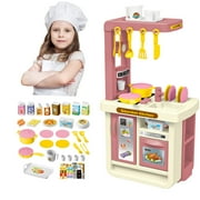 Pink Children'S Miniature Kitchen Toy Set, Cooking Role Play With Utensils For Imaginative Play And Practical Skills