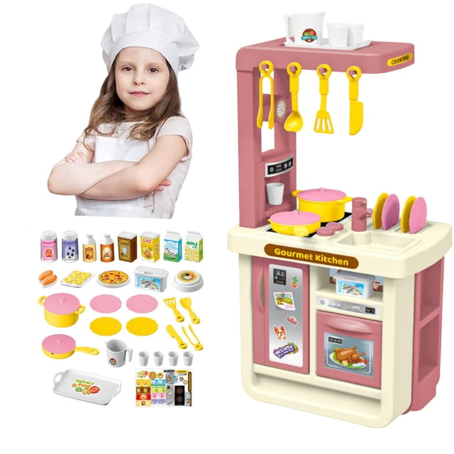 Pink Children'S Miniature Kitchen Toy Set, Cooking Role Play With Utensils For Imaginative Play And Practical Skills
