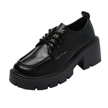 

Leisure Women Artificial Leather Autumn Thick Sole Square Heels Lace Up Short Booties Round Toe Shoes