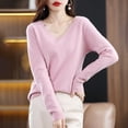 thumbnail image 3 of Suéter de cuello en V para mujer, suéter suelto de color sólido, jersey sencillo, camisa base, ropa exterior, otoño nuevo, suéter de manga larga, top corto, 3 of 6