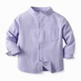 thumbnail image 2 of NIEWTR Boys School Uniform Shirt Long Sleeve Solid Button Down Dress Shirt with Button Cuffs for Daily Wear and Special Events（A-Light Purple,11-12 Years), 2 of 9