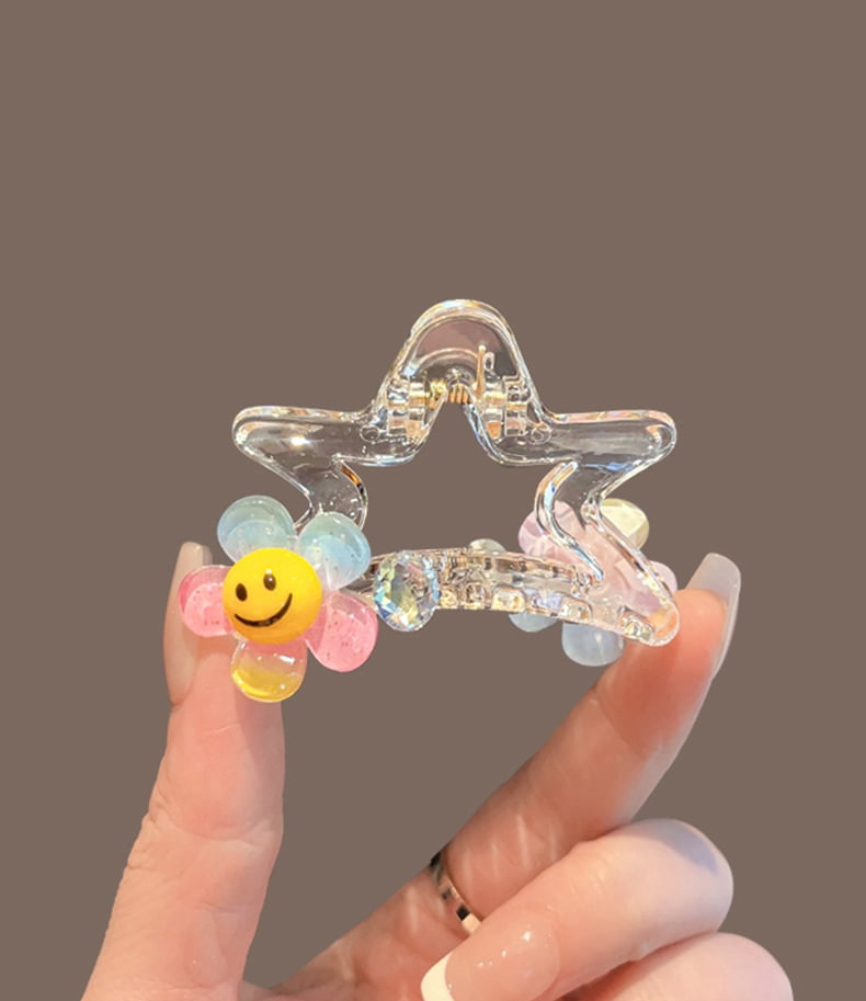 Simple hollow five-pointed star clip fixed clip star smiling face broken hair clip