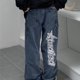 thumbnail image 5 of Otoño nueva ropa de calle retro hip-hop letra bordado jeans sueltos rectos pantalones de pierna ancha para hombres y mujeres parejas TUNC Sencillez, 5 of 5