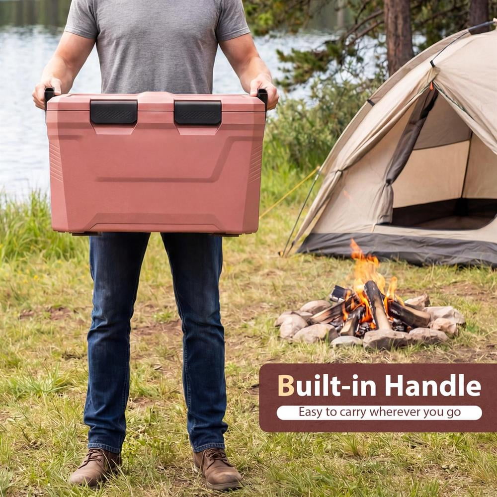Topcobe Insulated Portable Cooler Hard Shell Ice Chest with 2 Cup Holders Bottle Opener and Drain Plug, Portable Water Cooler, Cooler with Wheels-Pink
