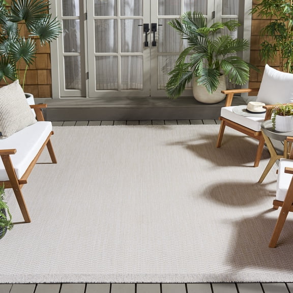 Safavieh Beach House Maryam Bordered Indoor/Outdoor Area Rug, Ivory/Light Gray, 6'7" x 6'7" Square