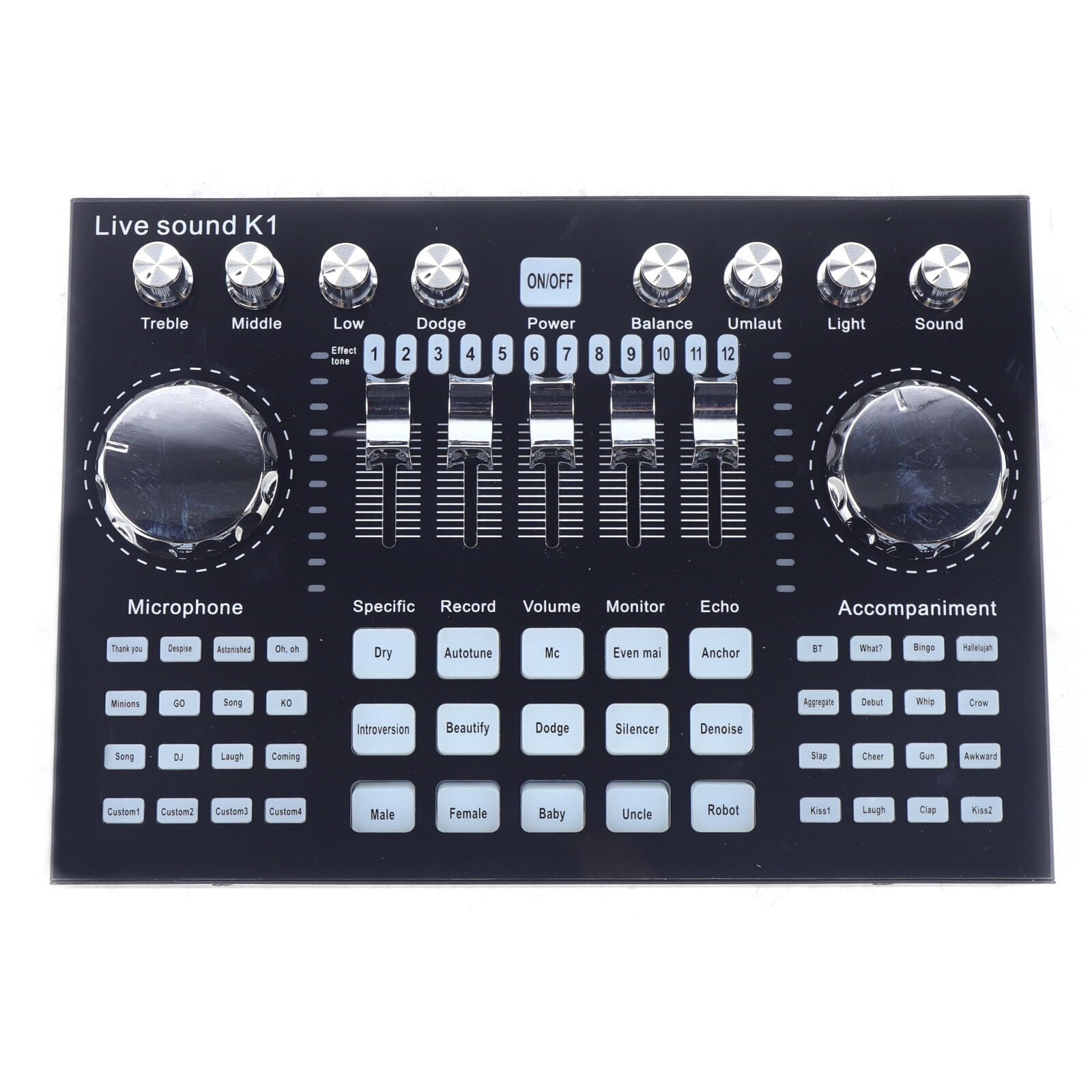 Live Sound Card with DSP Noise Reduction, Bluetooth, 12 Sound Effects, 1800mAh Battery – Portable Audio Interface for Live Streaming, Karaoke, Gaming & Podcasting