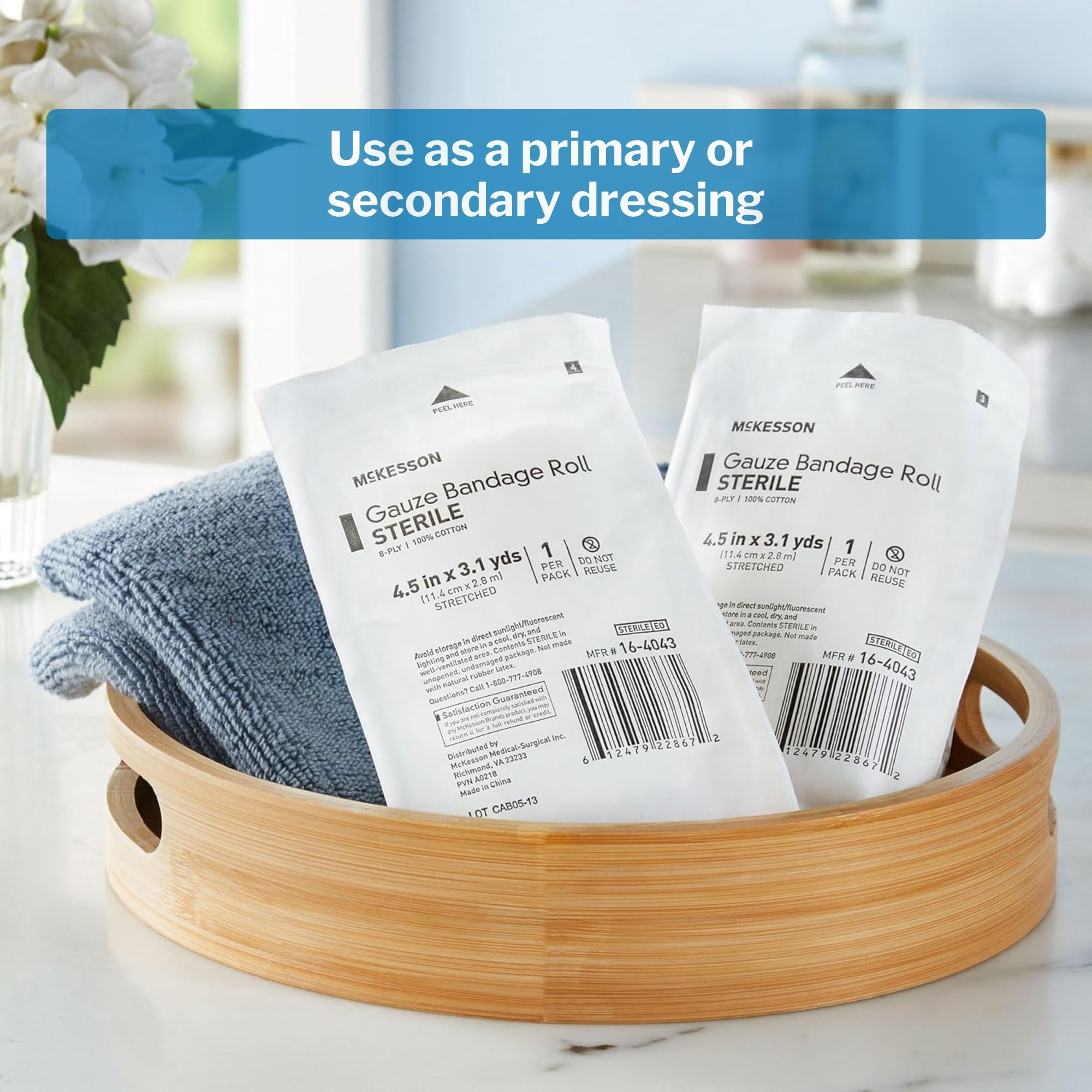 McKesson Gauze Bandage Rolls - Sterile Woven Cotton, 4.5 in x 3.1 yd, 100 Ct