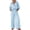Light Blue, variant on Women Striped Travel Outfits 3/4 Sleeve Collared Button Shirt Wide Leg Pants Set Drawstring Waist Pocket Vacation Casual Two Piece Set Green S