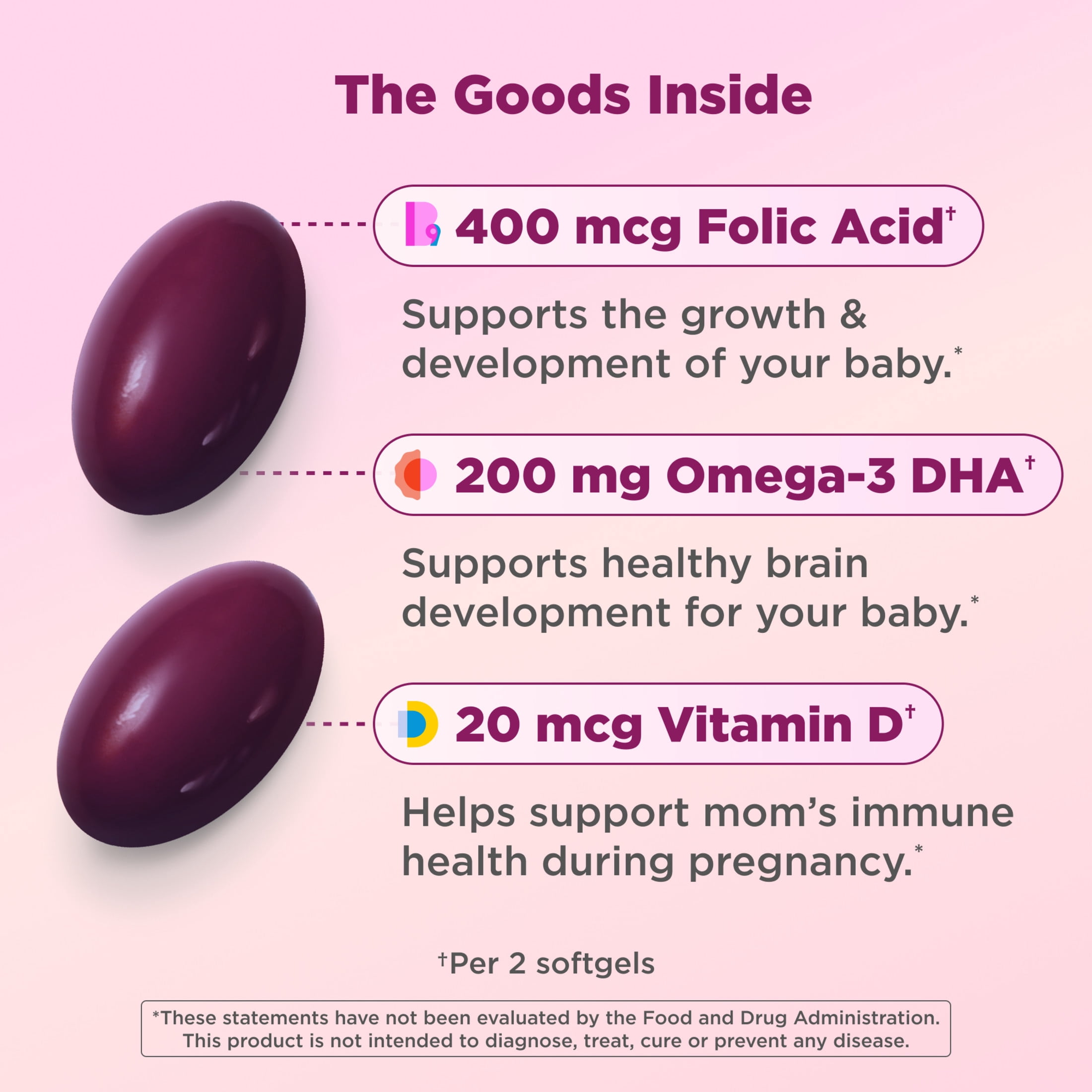 OLLY Ultra Strength Prenatal Multivitamin Softgels, Folic Acid, DHA, Iron, Vitamins B, C, D & E, 60 Count