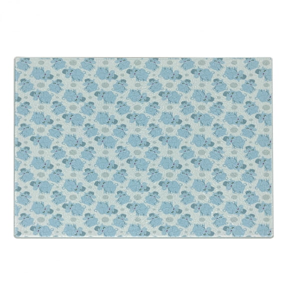 Animal Cartoon Cutting Board, Happy Smiling Pattern with Dots Animal, Decorative Tempered Glass Cutting and Serving Board, Small Size, Pale Blue Sky Blue White, by Ambesonne