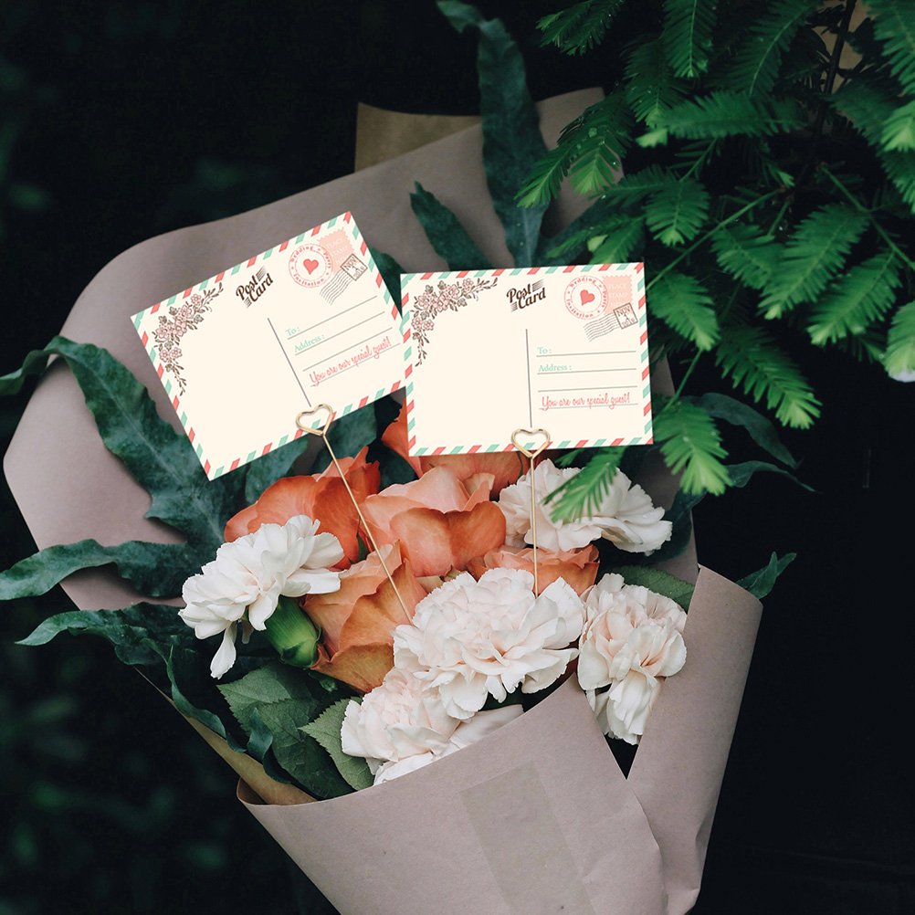 FRCOLOR 60Pcs Heart Shape Floral Picks Bouquet Card Holder Stick Floral Card Picks Flower Picks