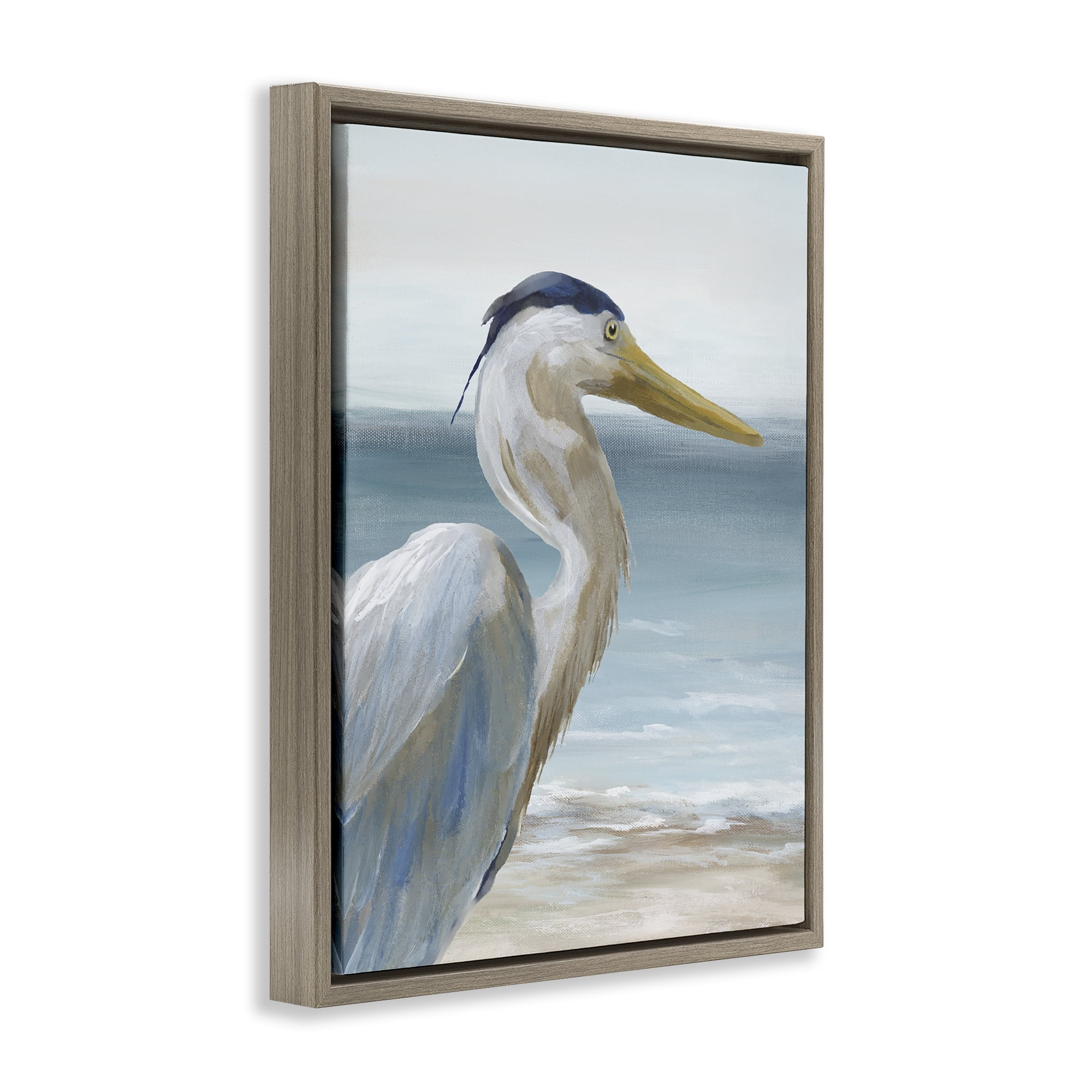 Stupell Industries Right Gazing Heron Brown Framed Floater Canvas Wall Art, design by Nan