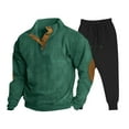 thumbnail image 3 of YOIAVAIOY Men's Tracksuit 2 Piece Set Color Block Sweatsuit Corduroy Polo Sweatshirt and Drawstring Joggers Sets Elbow Patch Stylish Outfits Green XXXL, 3 of 7
