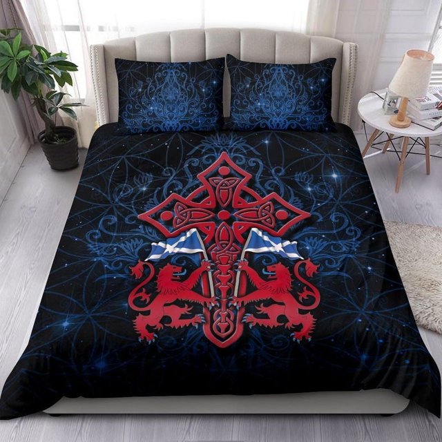Juego de cama celta Escocia - León rampante con árbol celta y cruz