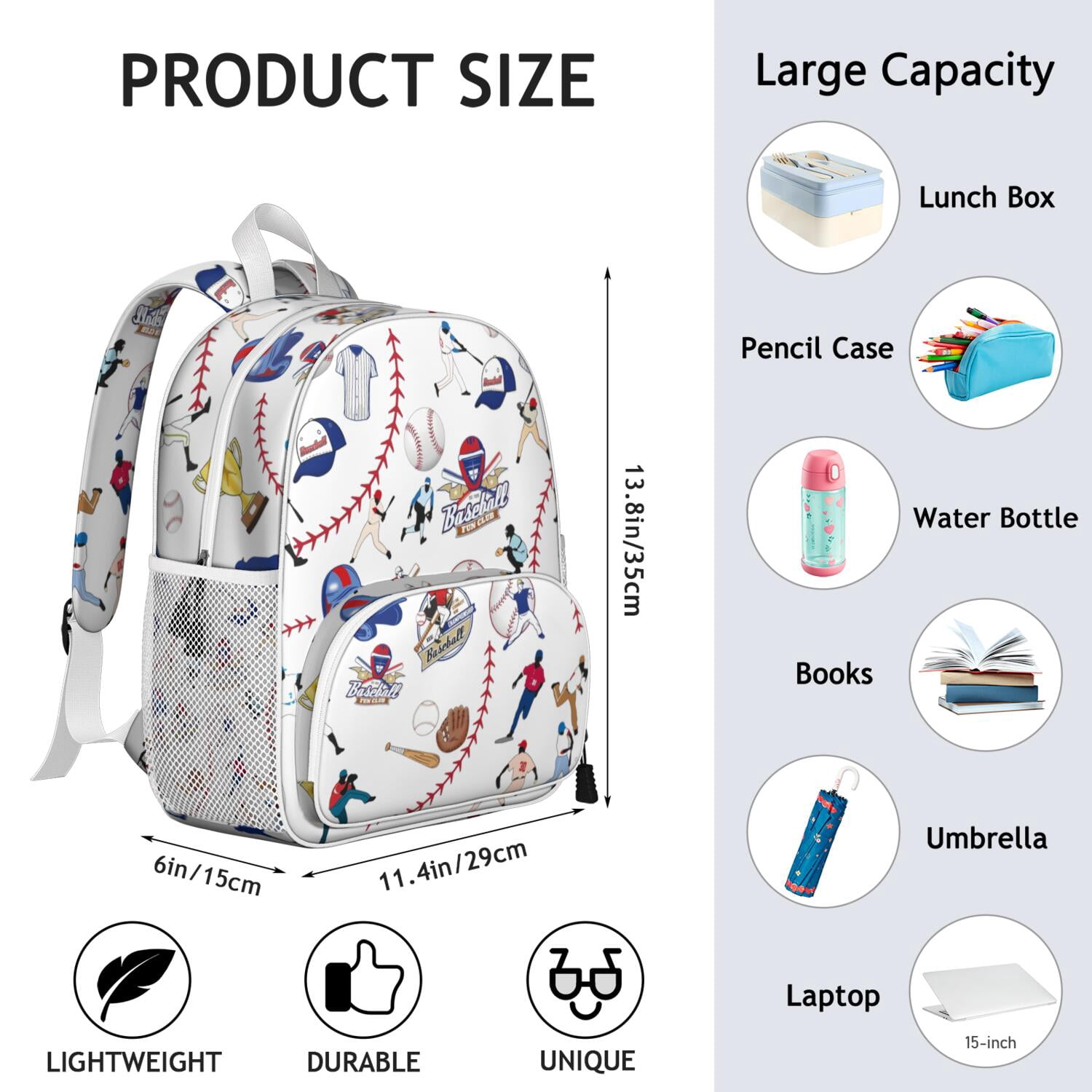 Waterproof Backpack with Side Pockets - Durable, Breathable for Baseball, Basketball, and Soccer Players