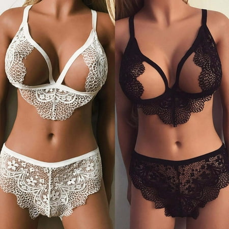 QIPOPIQ Underwear for Women Plus Size 2PCS Lingerie Corset Lace B age Push Up Top Bra Set Panties