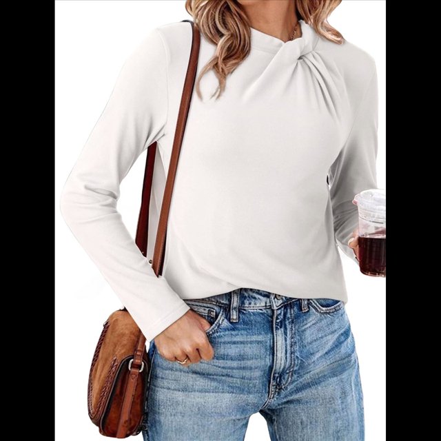Blusas de Mujer de Larga Térmicas con Nudo Torcido, Cuello Alto, Informales, Ajustadas, Suaves y Elásticas. M