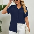 thumbnail image 5 of Tittly Button Down Shirts Womens Shirts Casual V Neck Button Down Shirts For Women Solid Short Sleeve Blouse Tops Tshirts Shirts Short Sleeve Shirts Navy L, 5 of 8