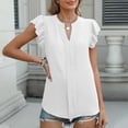 thumbnail image 3 of Olyvenn Women Dressy Casual Blouse Ruffle Sleeve Notch V Neck Textured Shirts 2025 Summer Business Work Tops White M, 3 of 9