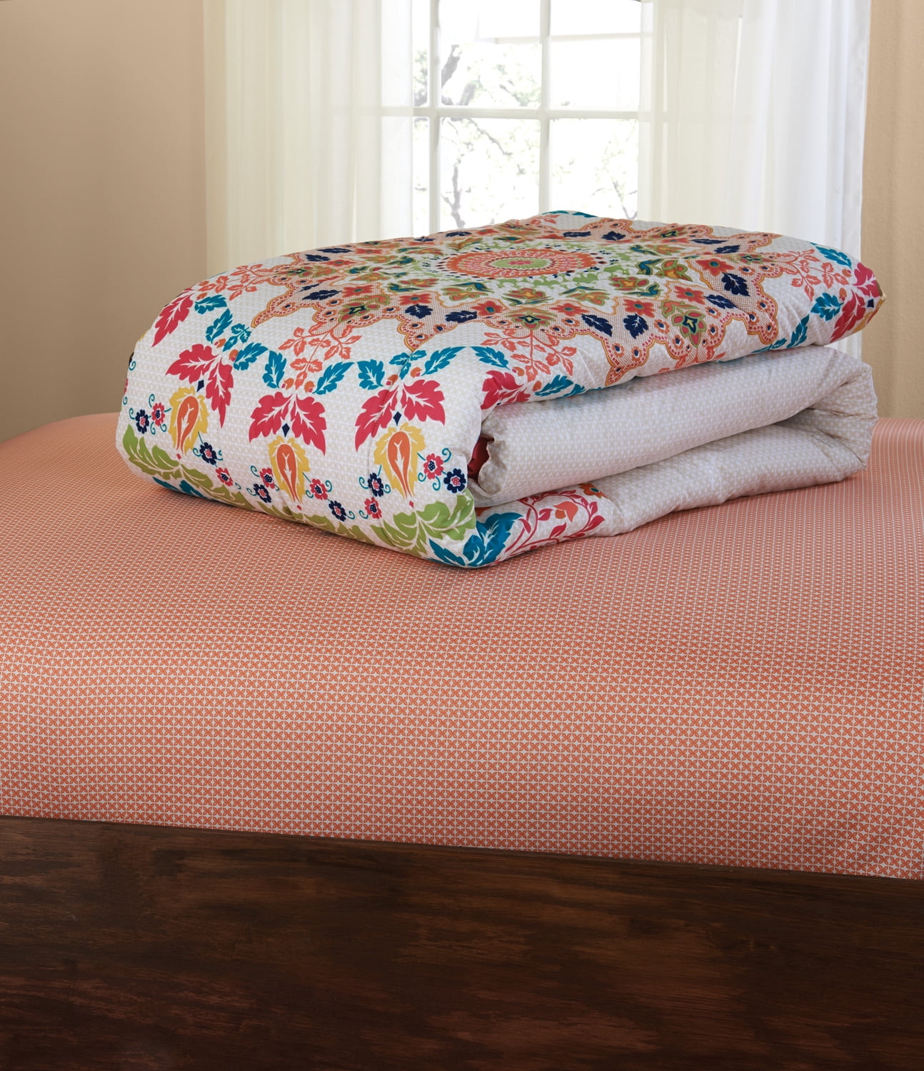 Mainstays Coral Medallion 8 Piece Bed in a Bag Comforter Set With Sheets, Full