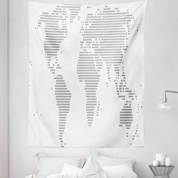 Map Tapestry, World Map with Graphic Dots Pixelated Seem Spotted Continents Design Simple Modern, Fabric Wall Hanging Decor for Bedroom Living Room Dorm, 5 Sizes, Grey White, by Ambesonne
