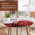 thumbnail image 4 of Valentine's Day Round Tablecloth, Fitted Table Cover with Elastic for 36"-44" Round Tables, Red Plaid Truck Roses Love Leaves Wood Table Cloth Outdoor Indoor Dinning Party Waterproof Tablecloths, 4 of 7