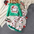 thumbnail image 2 of MuXiKeJi Clothes Stylish Toddler Girls Two Piece Christmas Party Outfit Festive Knit Sweater And Flared Pants Set With Adorable Printed Designs for, 2 of 6