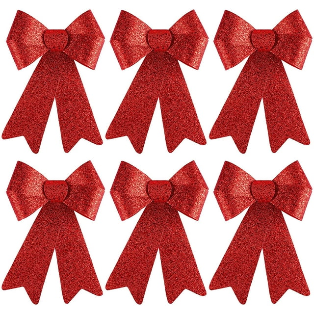 6 Pack Glitter Christmas Wreaths Bows Xmas Tree Decoration Bows PVC Christmas Crafts Bows for