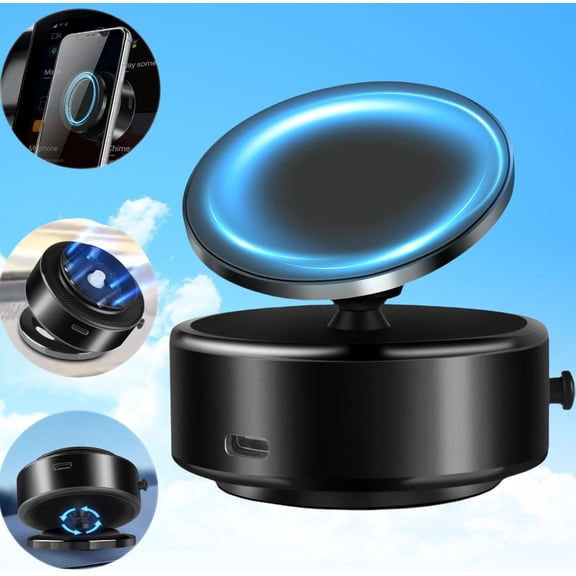 Vacuum Magnetic Suction Phone Mount,360°Rotatable Suction Cup Magnetic Phone Holder Black Adjustable Electric Car Phone Mount Universal Cell Phone Holder Stand for Car/Shower/Gym/Smooth Surface