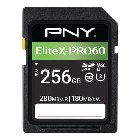 PNY 256GB EliteX-PRO60 Class 10 U3 V60 UHS-II SD Flash Memory Card