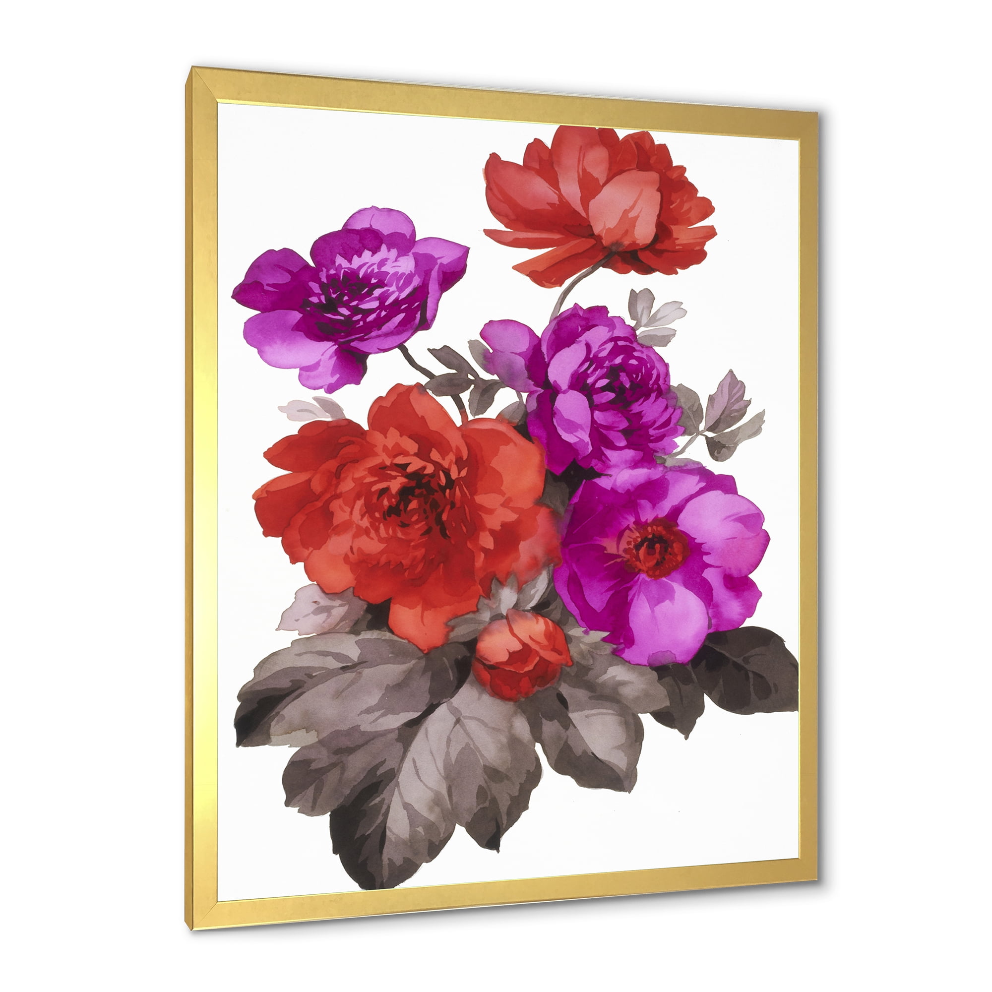 Designart 'Fuchia and Red Flowers' Traditional Framed Art Print