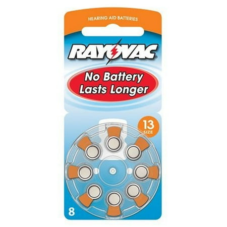 Rayovac Hearing Aid Size 13 Batteries on 8 Pack Dial Card, 1.4-volt