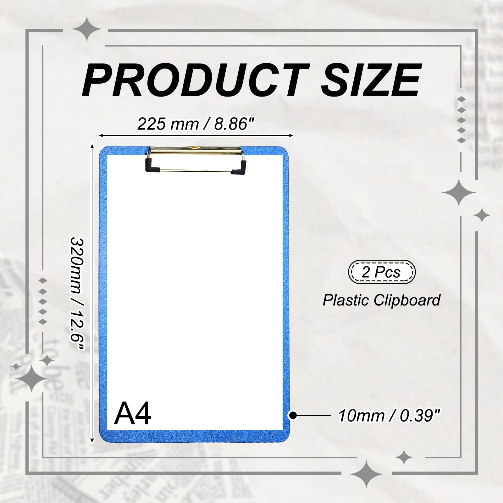 Uxcell 2 Pcs Plastic Clip Boards, A4 Size Glitter Blue Stylish Clip Boards Glitter Design Cute Clipboards Office Supplies for Restaurant Shop Store Note Memo Card Sign Holder