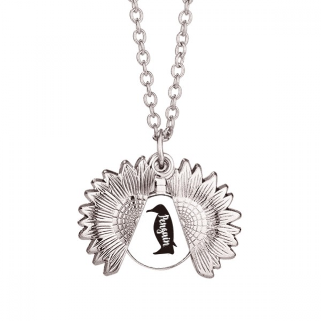 Pingüino blanco y negro animal Collar de girasol collar collar collar colgante