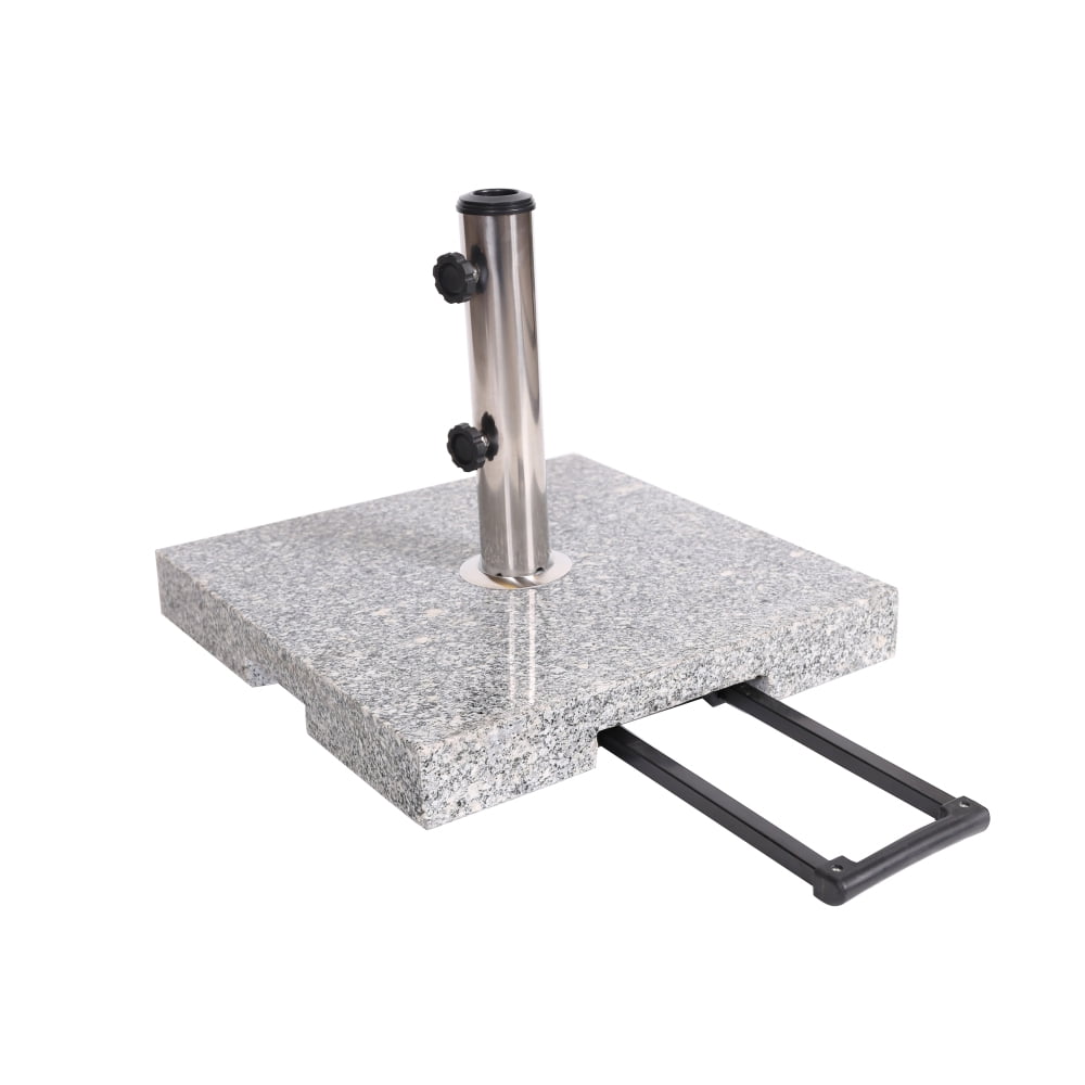 Square Granite Umbrella Base with Stainless Steel Holder Heavy Duty Outdoor Patio Umbrella Stand Natural Grey