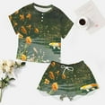thumbnail image 4 of Lucky Koi Fish Lotus Leaf Print Women'S Pajamas Set Summer Sleepwear Sets 2 Piece Lounge Set, 4 of 7