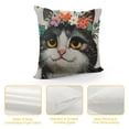 thumbnail image 4 of YINGXI Cute Cat Pillow Cover, Pet Animal Double Sides Print Pillowcase, Blooming Flowers Natural Throw Pillow Cover Single Pack 24x24in, 4 of 5