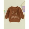 thumbnail image 2 of Bagilaanoe Toddler Baby Girl Knitted Sweater Long Sleeve Letter Embroidery Pullover 12M 18M 24M 3T 4T 5T Kids Warm Jumpers Tops Fall Loose Knitwear, 2 of 8