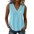 thumbnail image 2 of MORESEC Women Sleeveless V Neck Striped Pleated Tank Tops for Women Casual Basic Summer Beach Tee Shirts Vacation Fashion Clothes, Blue M, 2 of 7