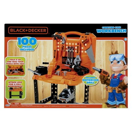 Black and Decker Junior Carrying Case Workbench, with100 Play Tools and Accessories includes Carrying Case and a Play Motorized Drill