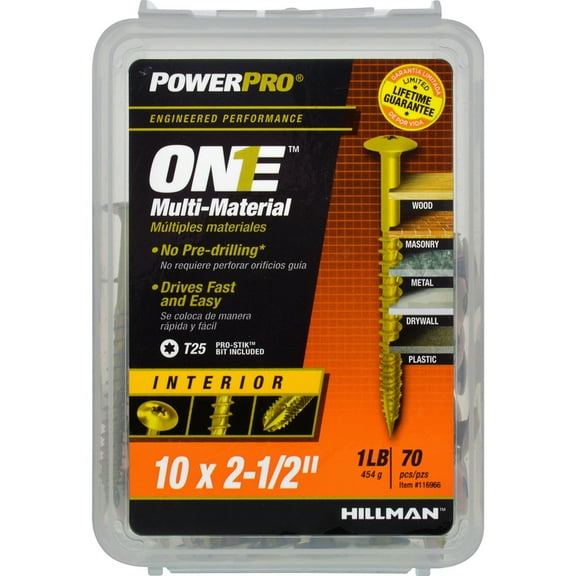 Hillman Fasteners 116966 Power Pro ONE Multi-Material Screws, #10 x 2-1/2"