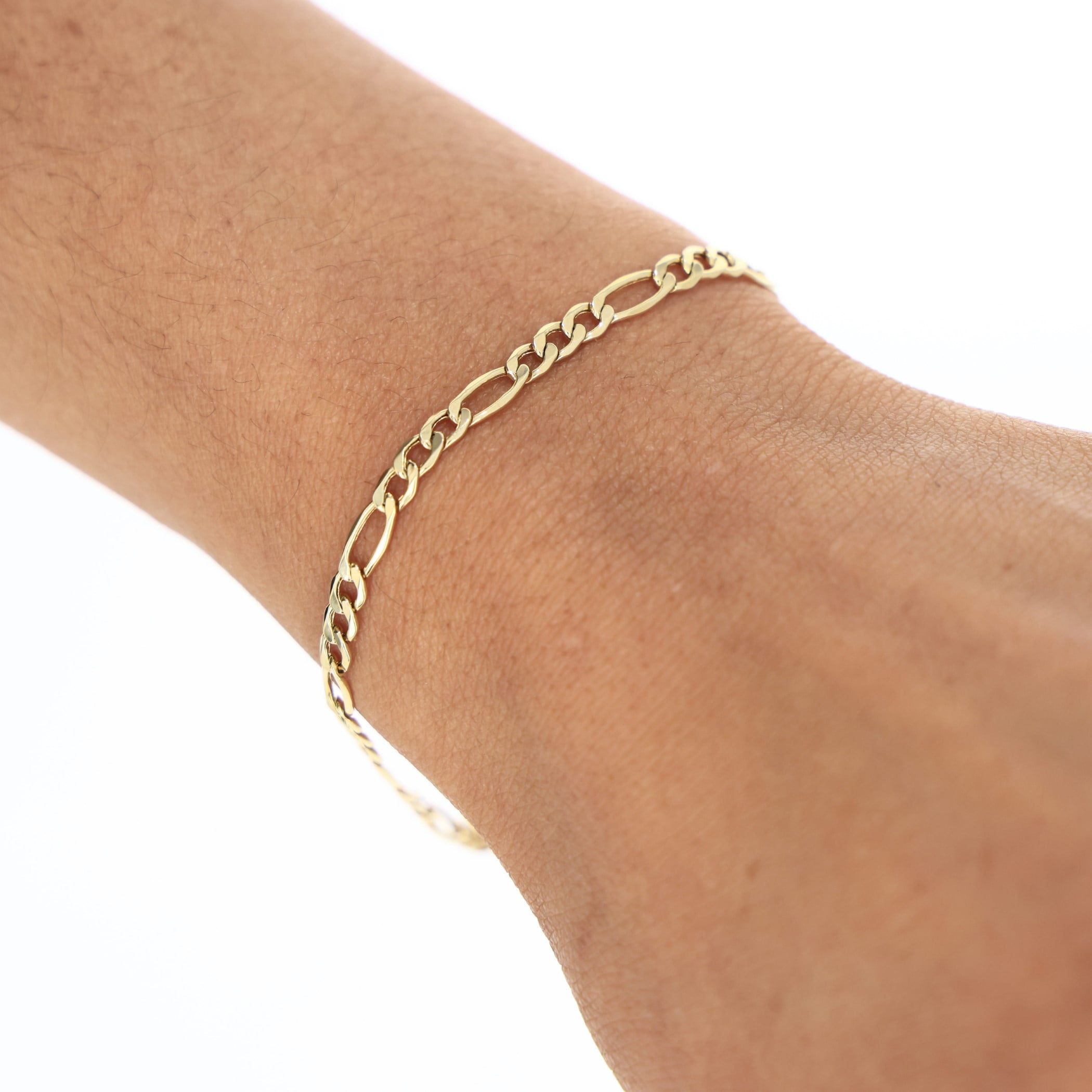 Nuragold 10k Real Yellow Gold Figaro Link 3.5mm Chain Bracelet or Anklet (7"-9") Italian Jewelry for Men & Women