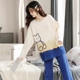 thumbnail image 2 of Bibifish Womens Pajama Sets Fall Winter Soft Long Sleeve Tops And Blue Sleepwear Stretchy Oversized Fit Nightwear Sets For Ladies, 2 of 9
