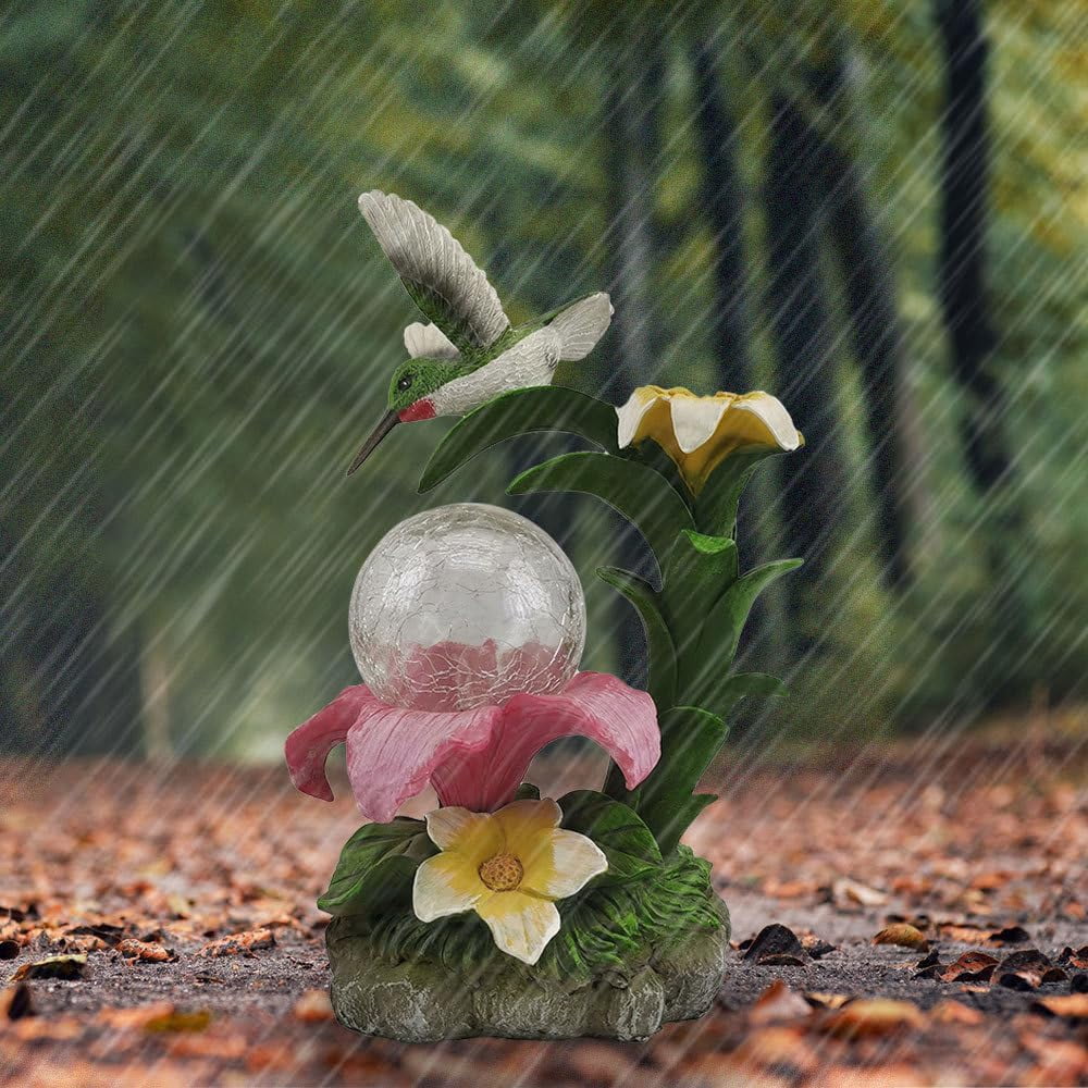 Resin Hummingbird Solar Light with Flower Garden Decorations,Waterproof Statues and Figurines Light Garden Art for Patio Lawn Yard Decorations (Resin Hummingbird Solar2)