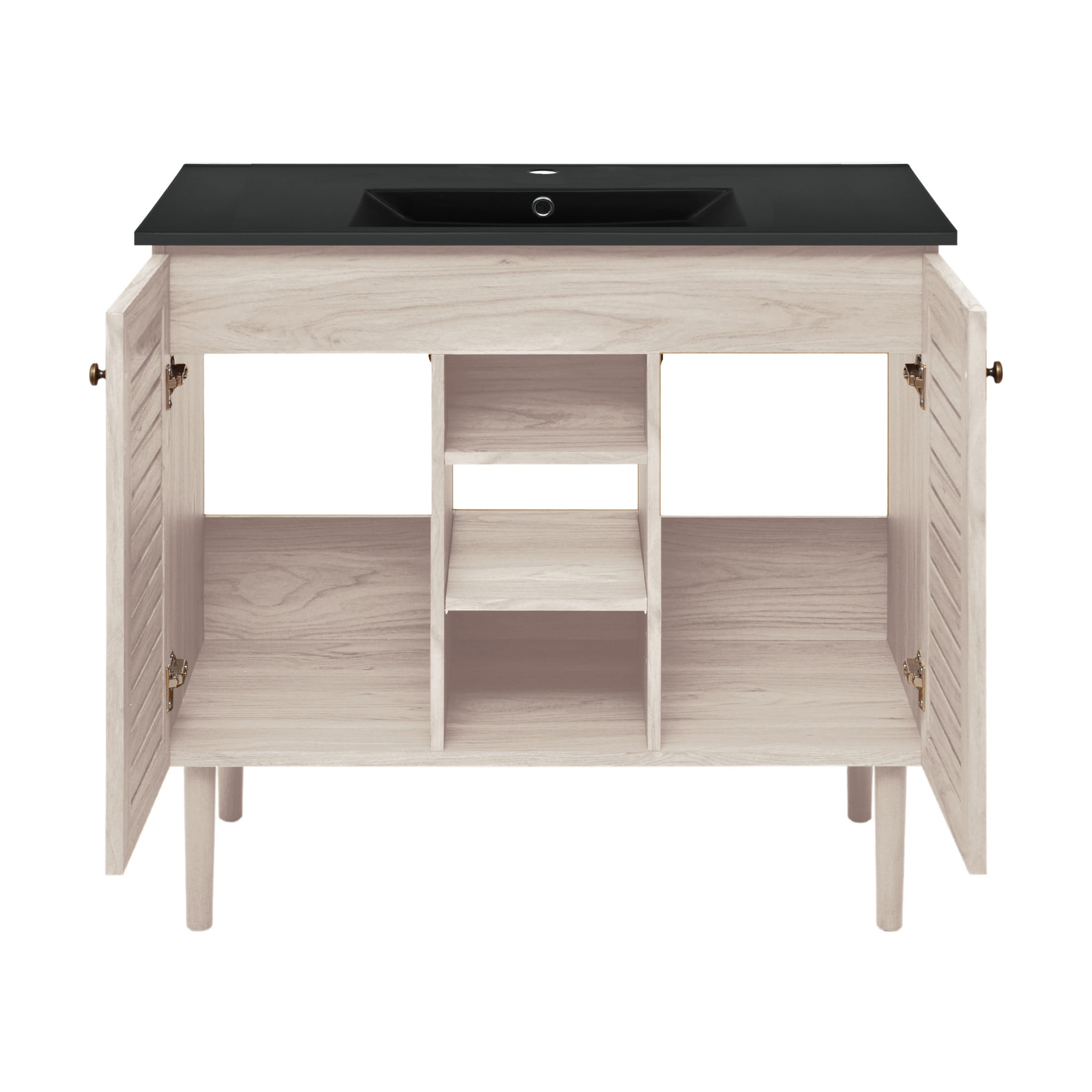 Bron 36" Freestanding Bathroom Vanity in White Oak with Black Sink Top