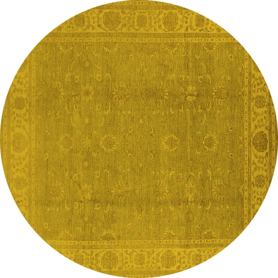 Ahgly Company Machine Washable Indoor Round Oriental Yellow Traditional Area Rugs, 6' Round
